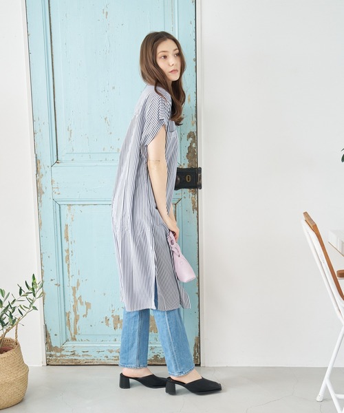 a:mure(アミュール)の「ストライプシャツワンピース(ワンピース・レディース・ネイビー/ブラウン・FREE)」の14枚目の写真