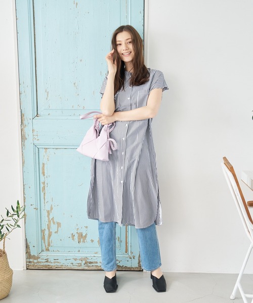 a:mure(アミュール)の「ストライプシャツワンピース(ワンピース・レディース・ネイビー/ブラウン・FREE)」の17枚目の写真