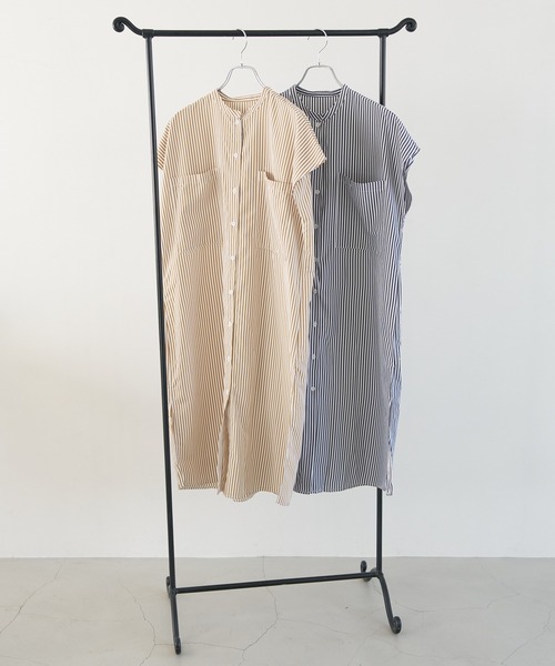 a:mure(アミュール)の「ストライプシャツワンピース(ワンピース・レディース・ネイビー/ブラウン・FREE)」の5枚目の写真