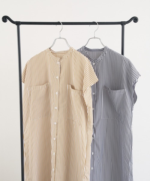 a:mure(アミュール)の「ストライプシャツワンピース(ワンピース・レディース・ネイビー/ブラウン・FREE)」の6枚目の写真