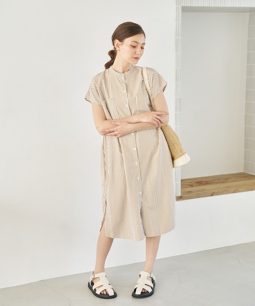 a:mure(アミュール)の「ストライプシャツワンピース(ワンピース・レディース・ネイビー/ブラウン・FREE)」の4枚目の写真