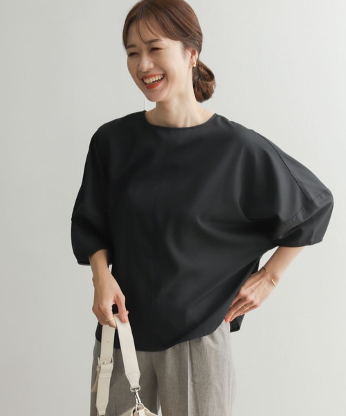 URBAN RESEARCH DOORS(アーバンリサーチドアーズ)の「『UR TECH Smart Linen Touch』バルーンスリーブブラウス(シャツ/ブラウス・レディース・グリーン系その他/ライトベージュ/ブラック・MEDIUM)」の2枚目の写真