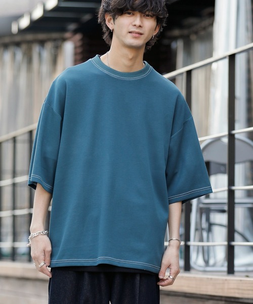 ADMIX/ATELIER SAB MEN（アドミックスアトリエサブメン）の「接触冷感 ハイテンション クールダンボール ポンチ / 配色ステッチ オーバーサイズ ビッグTシャツ（Tシャツ/カットソー・メンズ・ホワイト/ブラック/ブルーグレー/ライトベージュ・50/48）」の3枚目の写真