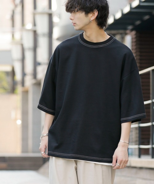 ADMIX/ATELIER SAB MEN（アドミックスアトリエサブメン）の「接触冷感 ハイテンション クールダンボール ポンチ / 配色ステッチ オーバーサイズ ビッグTシャツ（Tシャツ/カットソー・メンズ・ホワイト/ブラック/ブルーグレー/ライトベージュ・50/48）」の2枚目の写真