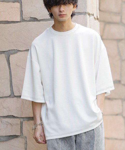 ADMIX/ATELIER SAB MEN（アドミックスアトリエサブメン）の「接触冷感 ハイテンション クールダンボール ポンチ / 配色ステッチ オーバーサイズ ビッグTシャツ（Tシャツ/カットソー・メンズ・ホワイト/ブラック/ブルーグレー/ライトベージュ・50/48）」の11枚目の写真