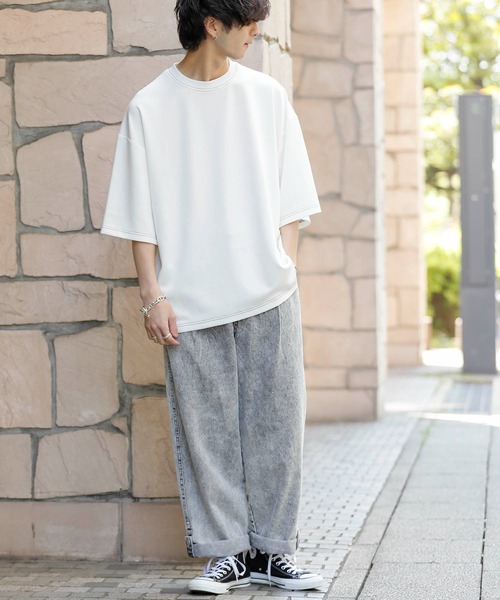 ADMIX/ATELIER SAB MEN（アドミックスアトリエサブメン）の「接触冷感 ハイテンション クールダンボール ポンチ / 配色ステッチ オーバーサイズ ビッグTシャツ（Tシャツ/カットソー・メンズ・ホワイト/ブラック/ブルーグレー/ライトベージュ・50/48）」の10枚目の写真