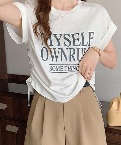 Girly Doll(ガーリードール)の「フレンチスリーブロゴプリントTシャツ(Tシャツ/カットソー・レディース・ホワイト/ダークグレー/ベージュ・L/M)」の8枚目の写真