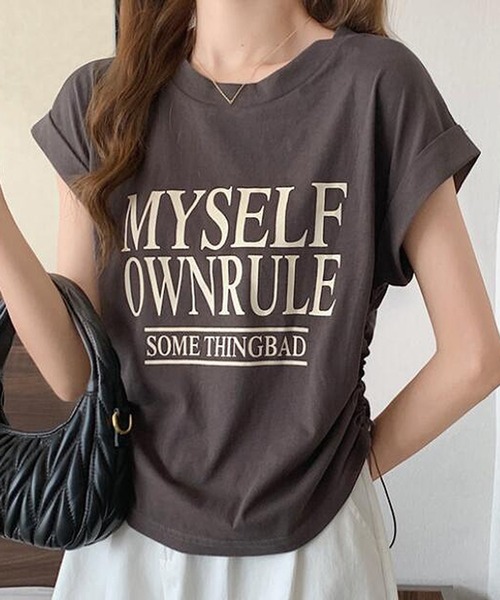 Girly Doll(ガーリードール)の「フレンチスリーブロゴプリントTシャツ(Tシャツ/カットソー・レディース・ホワイト/ダークグレー/ベージュ・L/M)」の9枚目の写真