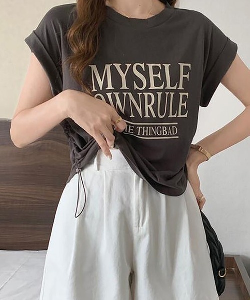 Girly Doll(ガーリードール)の「フレンチスリーブロゴプリントTシャツ(Tシャツ/カットソー・レディース・ホワイト/ダークグレー/ベージュ・L/M)」の10枚目の写真