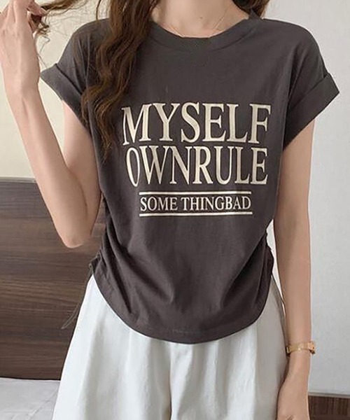 Girly Doll(ガーリードール)の「フレンチスリーブロゴプリントTシャツ(Tシャツ/カットソー・レディース・ホワイト/ダークグレー/ベージュ・L/M)」の11枚目の写真