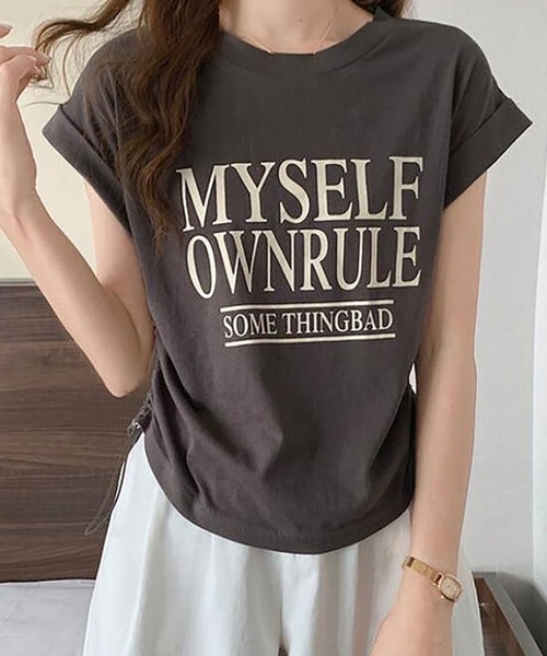 Girly Doll(ガーリードール)の「フレンチスリーブロゴプリントTシャツ(Tシャツ/カットソー・レディース・ホワイト/ダークグレー/ベージュ・L/M)」の12枚目の写真