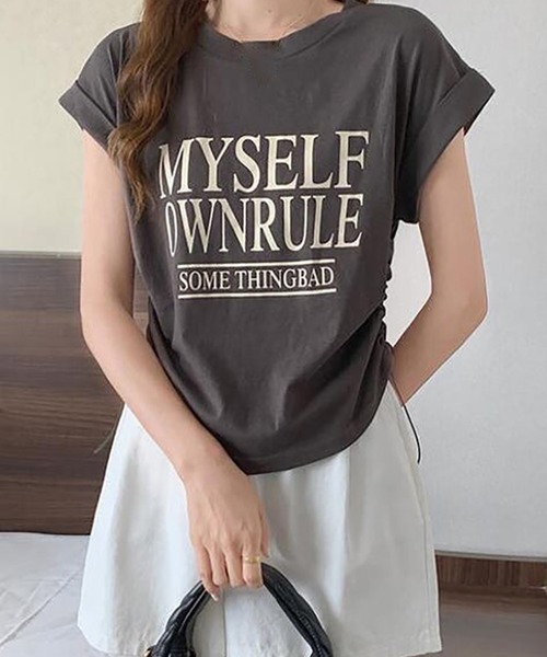 Girly Doll(ガーリードール)の「フレンチスリーブロゴプリントTシャツ(Tシャツ/カットソー・レディース・ホワイト/ダークグレー/ベージュ・L/M)」の13枚目の写真