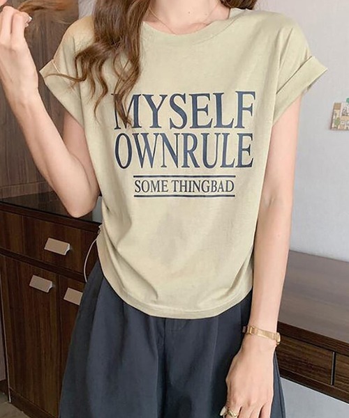 Girly Doll(ガーリードール)の「フレンチスリーブロゴプリントTシャツ(Tシャツ/カットソー・レディース・ホワイト/ダークグレー/ベージュ・L/M)」の14枚目の写真