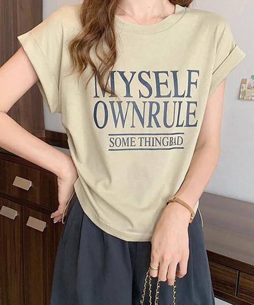Girly Doll(ガーリードール)の「フレンチスリーブロゴプリントTシャツ(Tシャツ/カットソー・レディース・ホワイト/ダークグレー/ベージュ・L/M)」の15枚目の写真