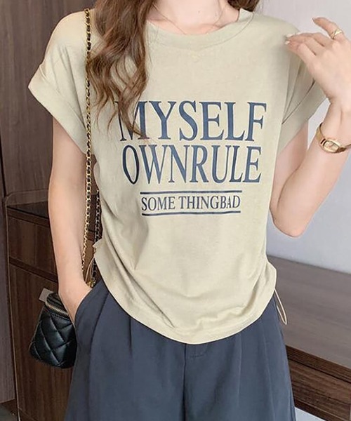Girly Doll(ガーリードール)の「フレンチスリーブロゴプリントTシャツ(Tシャツ/カットソー・レディース・ホワイト/ダークグレー/ベージュ・L/M)」の16枚目の写真