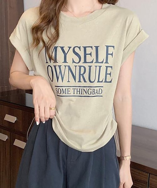 Girly Doll(ガーリードール)の「フレンチスリーブロゴプリントTシャツ(Tシャツ/カットソー・レディース・ホワイト/ダークグレー/ベージュ・L/M)」の17枚目の写真