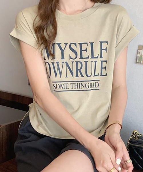 Girly Doll(ガーリードール)の「フレンチスリーブロゴプリントTシャツ(Tシャツ/カットソー・レディース・ホワイト/ダークグレー/ベージュ・L/M)」の18枚目の写真