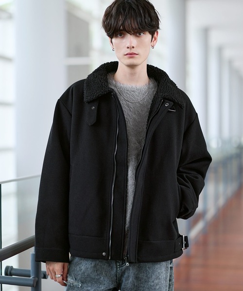 ASTRONOMY（アストロノミー）の「ビッグシルエット裏ボアメルトン2wayショートブルゾン（ブルゾン・メンズ・ブルー/グレー/ブラック/オフホワイト/ブラック系/チャコール/モカ/アイボリー/ライトグレー/ブラウン・L/XL/M/S）」の5枚目の写真