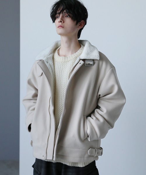 ASTRONOMY（アストロノミー）の「ビッグシルエット裏ボアメルトン2wayショートブルゾン（ブルゾン・メンズ・ブルー/グレー/ブラック/オフホワイト/ブラック系/チャコール/モカ/アイボリー/ライトグレー/ブラウン・L/XL/M/S）」の2枚目の写真