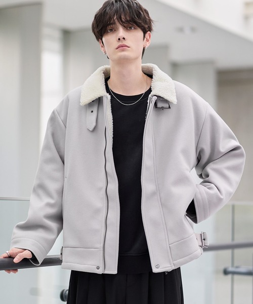 ビッグシルエット裏ボアメルトン2wayショートブルゾン（ブルゾン