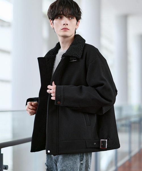 ビッグシルエット裏ボアメルトン2wayショートブルゾン（ブルゾン