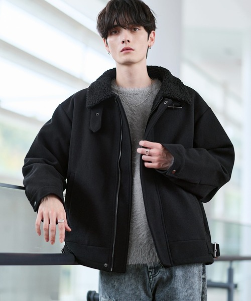 セール】ビッグシルエット裏ボアメルトン2wayショートブルゾン