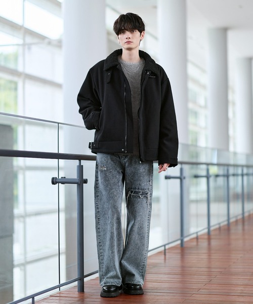 ビッグシルエット裏ボアメルトン2wayショートブルゾン（ブルゾン