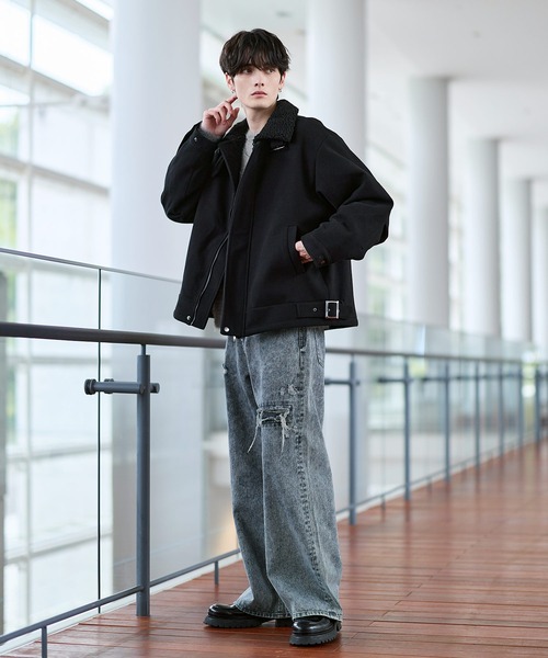 ビッグシルエット裏ボアメルトン2wayショートブルゾン（ブルゾン
