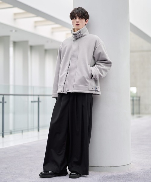 ビッグシルエット裏ボアメルトン2wayショートブルゾン（ブルゾン