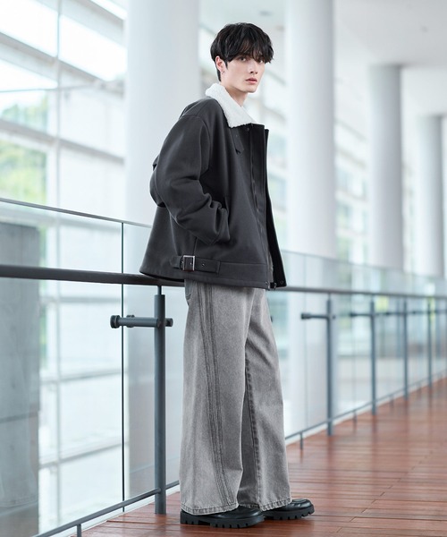 ビッグシルエット裏ボアメルトン2wayショートブルゾン（ブルゾン