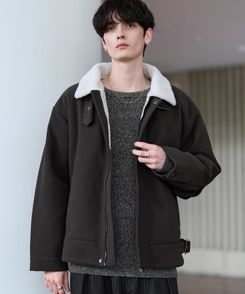 ASTRONOMY（アストロノミー）の「ビッグシルエット裏ボアメルトン2wayショートブルゾン（ブルゾン・メンズ・ブルー/グレー/ブラック/オフホワイト/ブラック系/チャコール/モカ/アイボリー/ライトグレー/ブラウン・L/XL/M/S）」の11枚目の写真