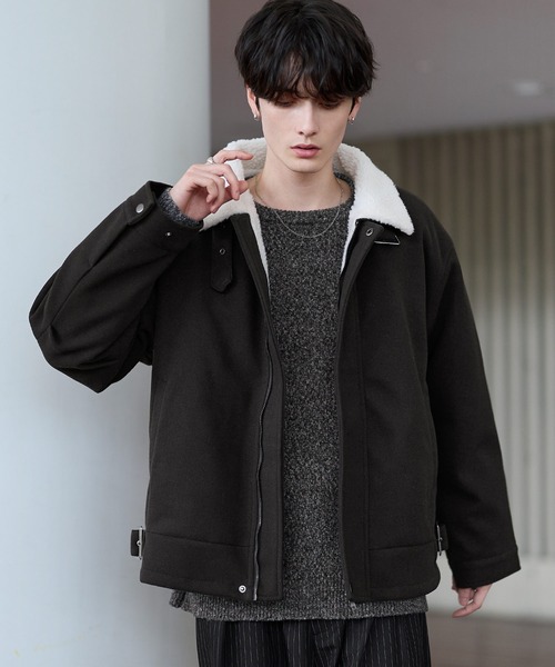 ASTRONOMY（アストロノミー）の「ビッグシルエット裏ボアメルトン2wayショートブルゾン（ブルゾン・メンズ・ブルー/グレー/ブラック/オフホワイト/ブラック系/チャコール/モカ/アイボリー/ライトグレー/ブラウン・L/XL/M/S）」の12枚目の写真