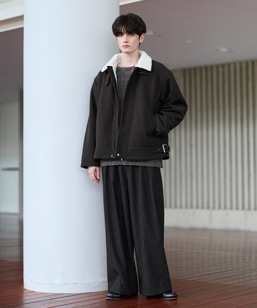 ビッグシルエット裏ボアメルトン2wayショートブルゾン（ブルゾン