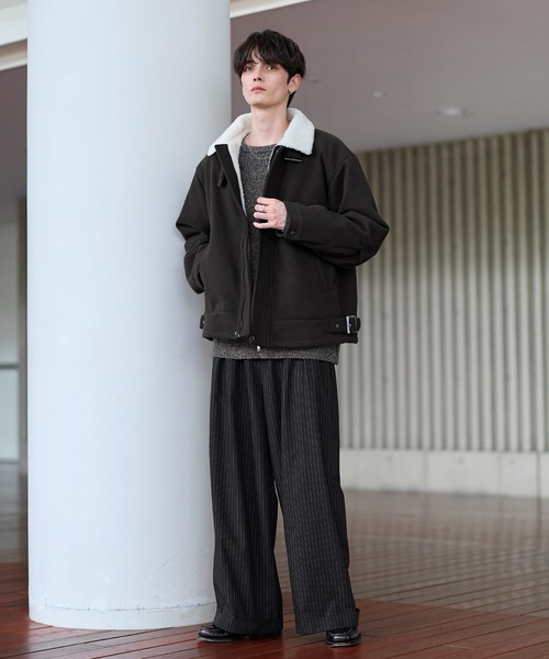 ビッグシルエット裏ボアメルトン2wayショートブルゾン（ブルゾン