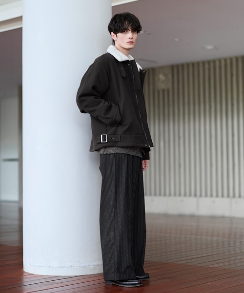 ビッグシルエット裏ボアメルトン2wayショートブルゾン（ブルゾン