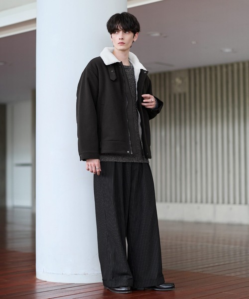 ビッグシルエット裏ボアメルトン2wayショートブルゾン（ブルゾン