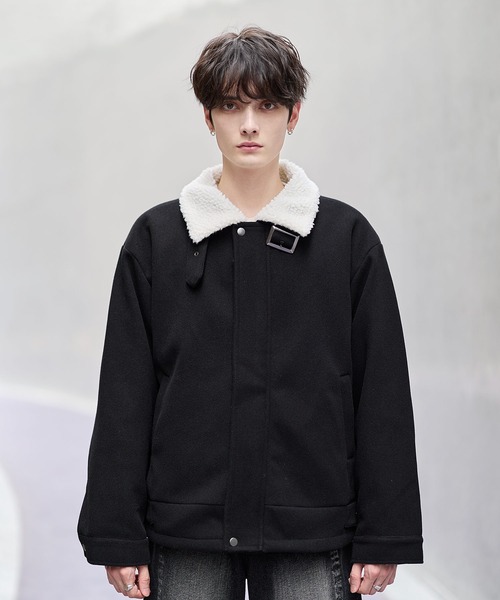 ビッグシルエット裏ボアメルトン2wayショートブルゾン（ブルゾン