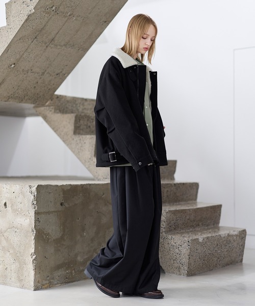 ビッグシルエット裏ボアメルトン2wayショートブルゾン（ブルゾン