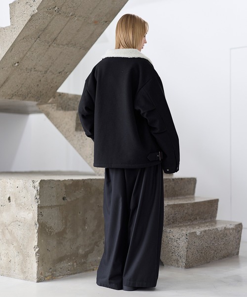 ビッグシルエット裏ボアメルトン2wayショートブルゾン（ブルゾン