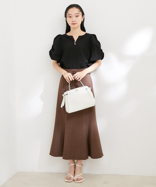 新品✨❤️Vis♥️ボリュームスリーブパールボタンブラウス F ブラック 洗濯可 洗える】ボリュームスリーブパールボタンブラウス[品番