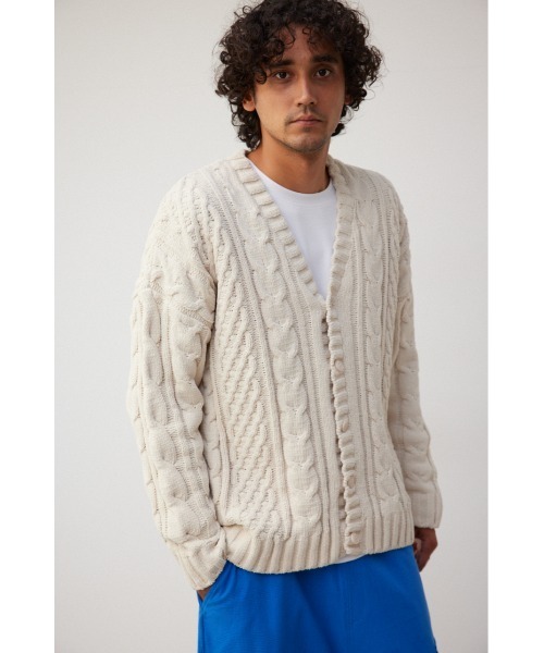 AZUL by moussy(アズールバイマウジー)の「シェニールケーブルニットカーディガン(カーディガン/ボレロ・メンズ・アイボリー/バーガンディー/ベージュ/グレー/ブラック/ブルー・FREE)」の13枚目の写真