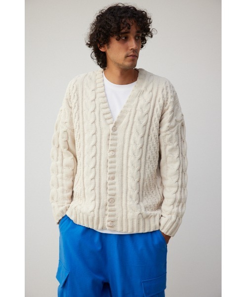 AZUL by moussy(アズールバイマウジー)の「シェニールケーブルニットカーディガン(カーディガン/ボレロ・メンズ・アイボリー/バーガンディー/ベージュ/グレー/ブラック/ブルー・FREE)」の14枚目の写真