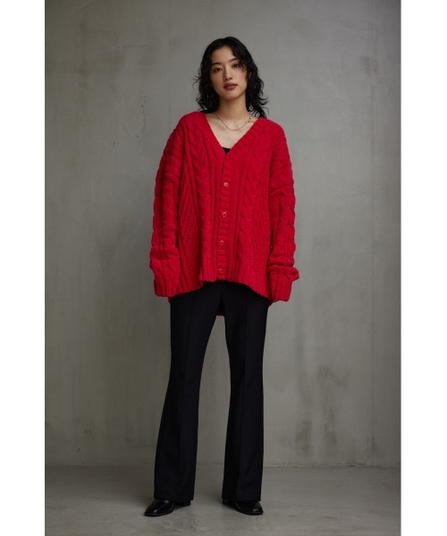 AZUL by moussy(アズールバイマウジー)の「シェニールケーブルニットカーディガン(カーディガン/ボレロ・メンズ・アイボリー/バーガンディー/ベージュ/グレー/ブラック/ブルー・FREE)」の9枚目の写真