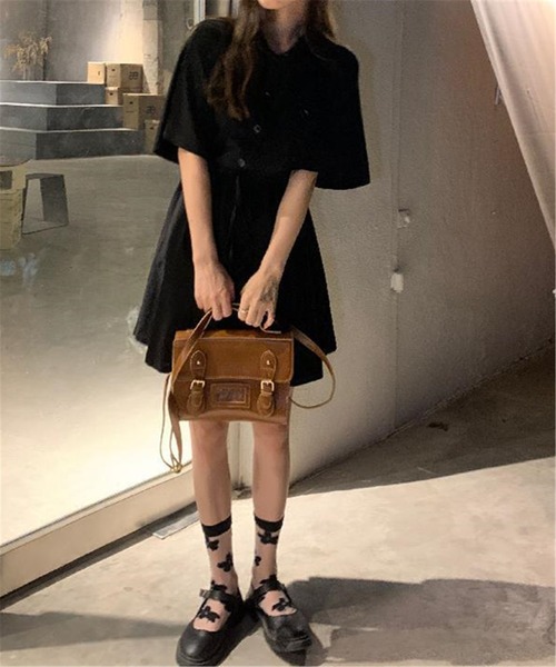 MAISON DE THERESE(メゾン ド テレーズ)の「ハーフボタンウエストマーク シャツワンピース(シャツワンピース・レディース・ブラック/グレー・L/XL/XXL)」の1枚目の写真