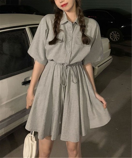 MAISON DE THERESE(メゾン ド テレーズ)の「ハーフボタンウエストマーク シャツワンピース(シャツワンピース・レディース・ブラック/グレー・L/XL/XXL)」の3枚目の写真