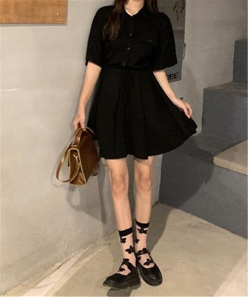 MAISON DE THERESE(メゾン ド テレーズ)の「ハーフボタンウエストマーク シャツワンピース(シャツワンピース・レディース・ブラック/グレー・L/XL/XXL)」の16枚目の写真