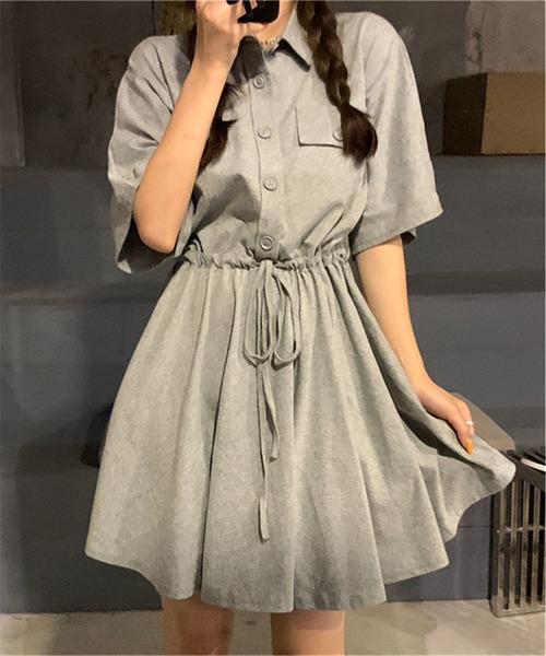 MAISON DE THERESE(メゾン ド テレーズ)の「ハーフボタンウエストマーク シャツワンピース(シャツワンピース・レディース・ブラック/グレー・L/XL/XXL)」の12枚目の写真