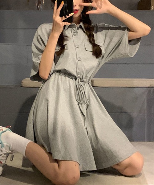 MAISON DE THERESE(メゾン ド テレーズ)の「ハーフボタンウエストマーク シャツワンピース(シャツワンピース・レディース・ブラック/グレー・L/XL/XXL)」の13枚目の写真
