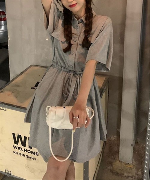 MAISON DE THERESE(メゾン ド テレーズ)の「ハーフボタンウエストマーク シャツワンピース(シャツワンピース・レディース・ブラック/グレー・L/XL/XXL)」の9枚目の写真