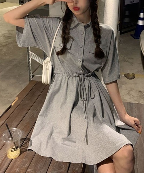MAISON DE THERESE(メゾン ド テレーズ)の「ハーフボタンウエストマーク シャツワンピース(シャツワンピース・レディース・ブラック/グレー・L/XL/XXL)」の8枚目の写真